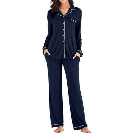 

CoCopeaunt Women Pajama Set Long Sleeve Sleepwear Two-Piece Nightwear Soft Comfy Pjs Indoor Wear with Pocket