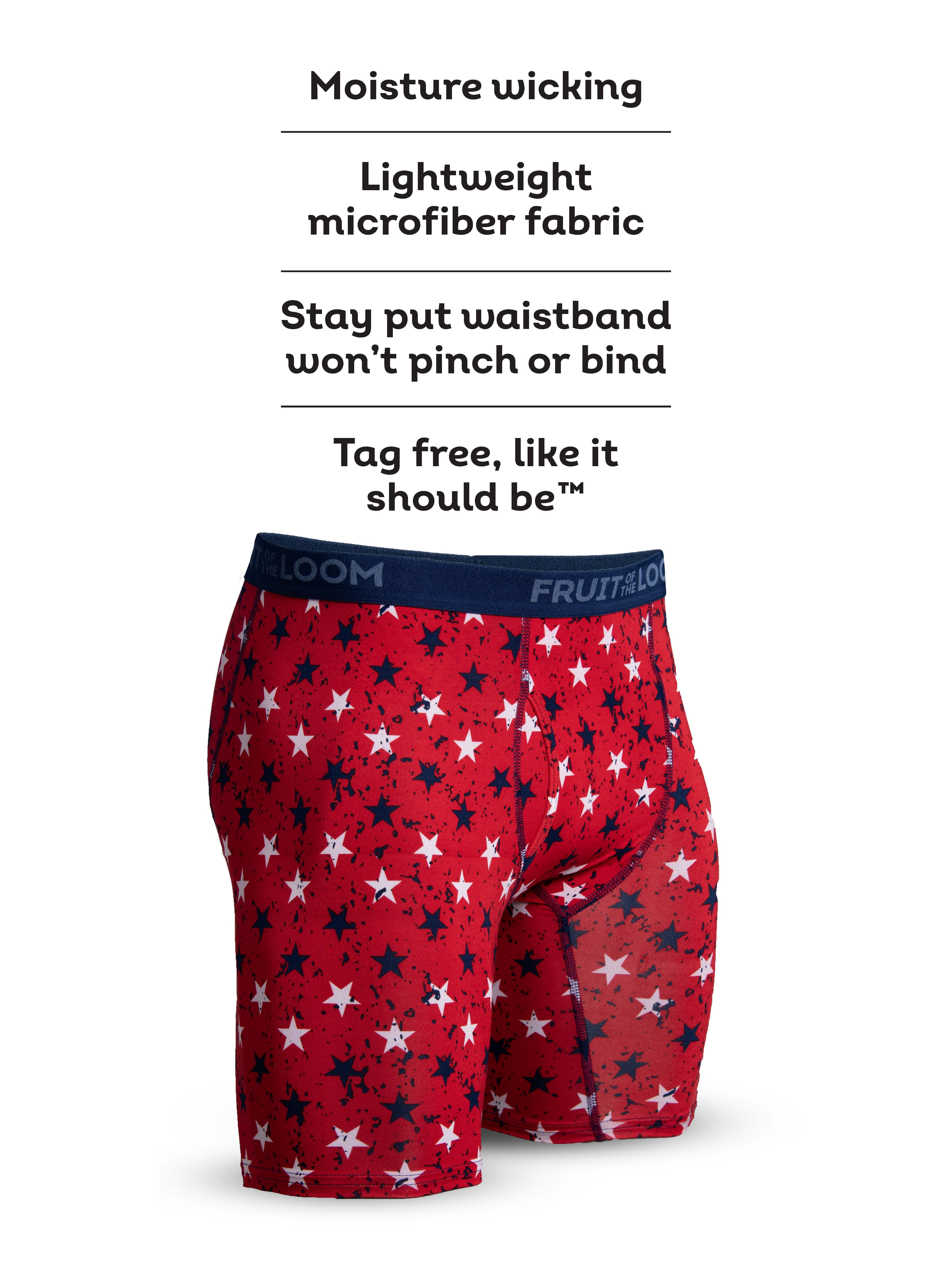 Fruit of the Loom Men's Americana Stretch Boxer Briefs, Moisture Wicking Underwear, 3-Pack