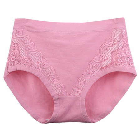 Solid Lace Plus Size High Waist Leak Proof Cotton Crotch Shorts Underwear Panties Cotton Underwear for Women Panties Pinky 6XL