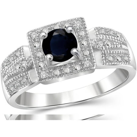 JewelersClub 0.86 Carat T.G.W. Sapphire Gemstone and 1/20 Carat T.W. White Diamond Sterling Silver Ring