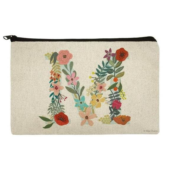 Letter M Floral Monogram Initial Makeup Cosmetic Bag Organizer Pouch