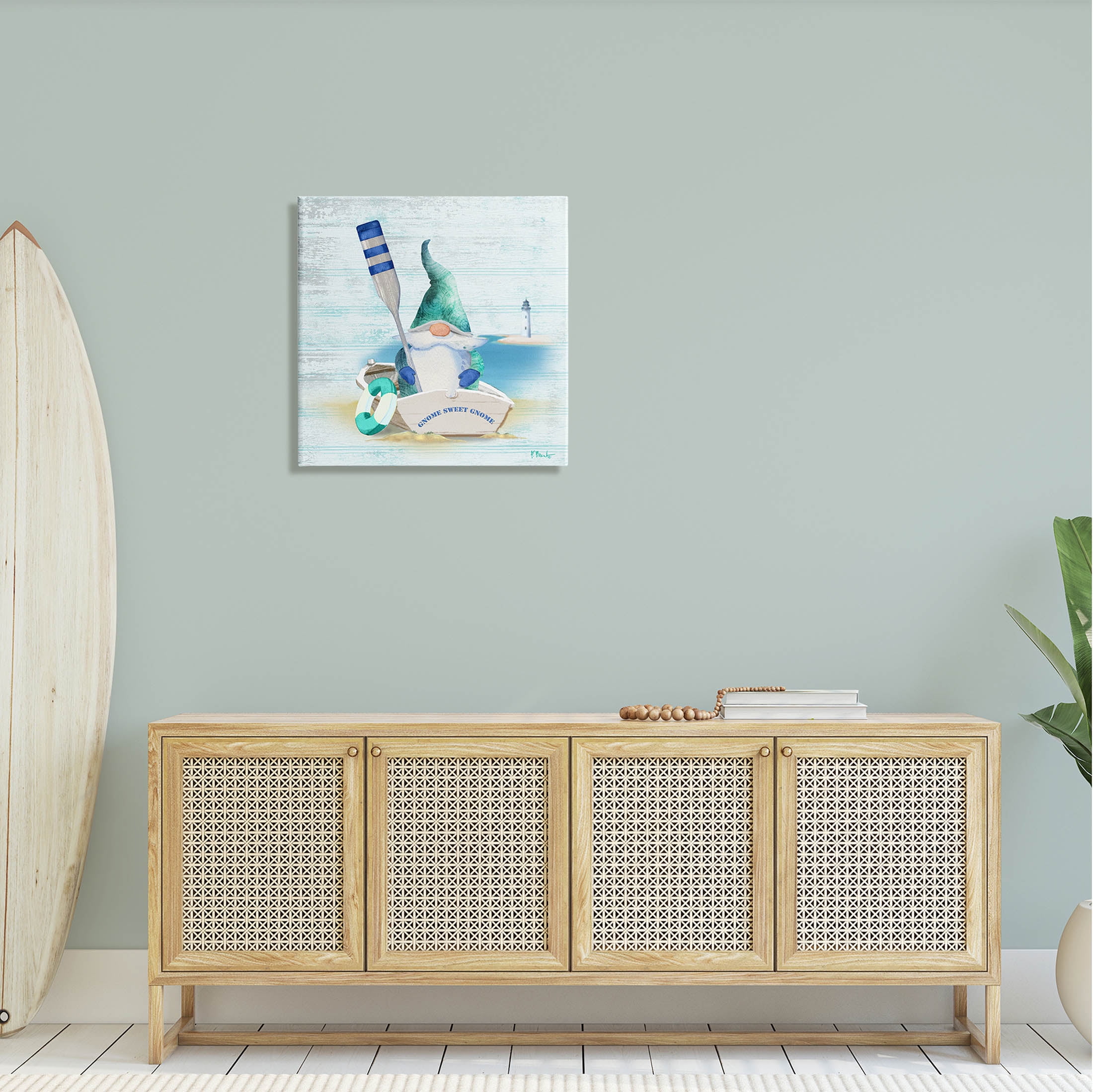 Stupell Industries Coastal Gnome Blue Row Boat Graphic Art Gallery Wrapped Canvas Print Wall Art, Design by Paul Brent