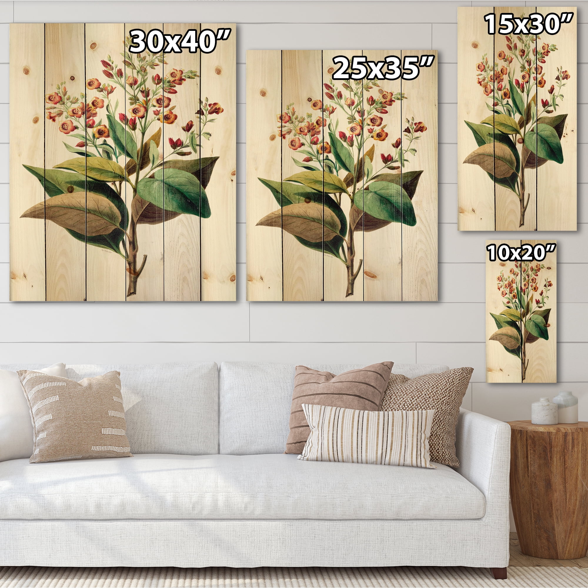 Designart 'American Vintage Flowers II' Traditional Print on Natural Pine Wood