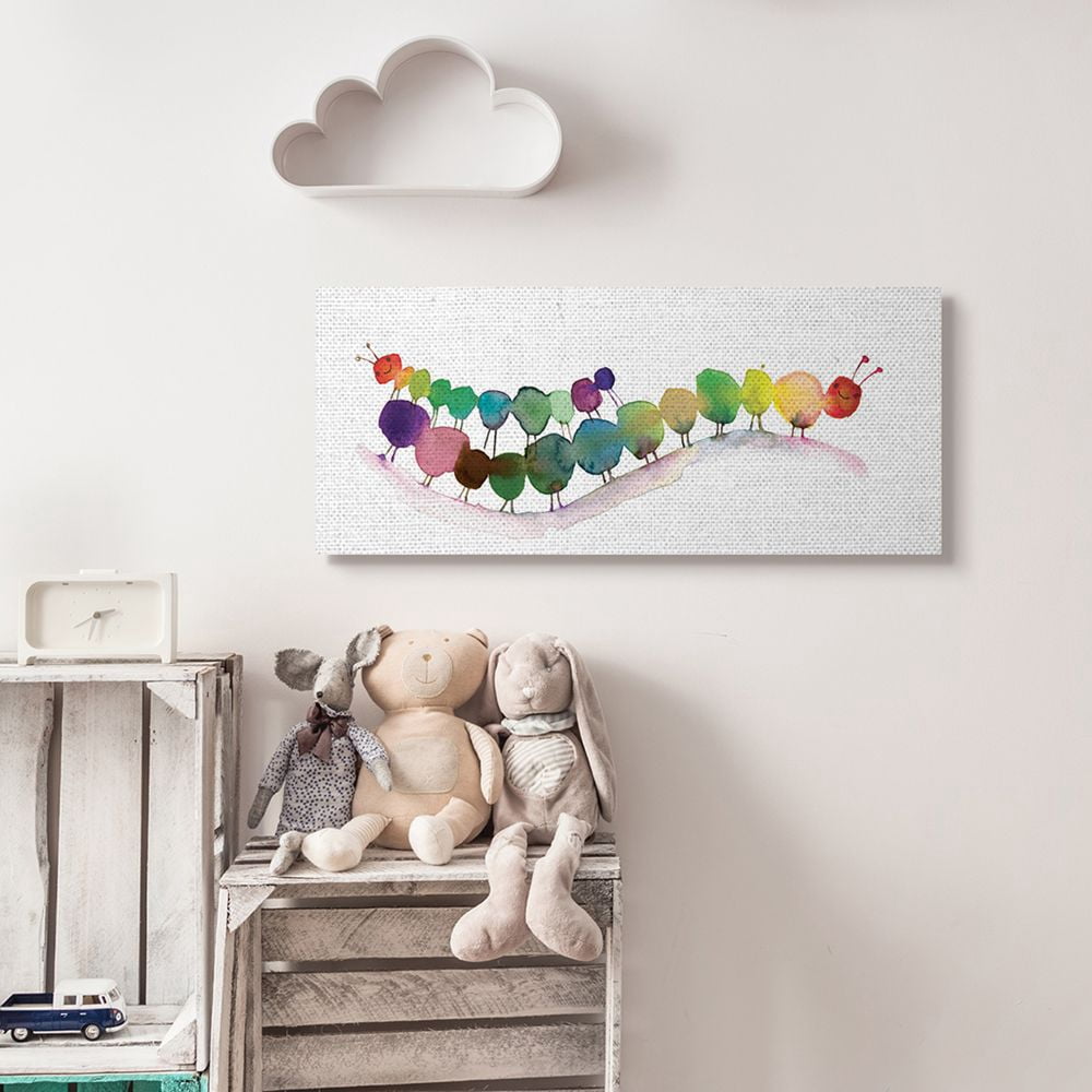 Stupell Industries Rainbow Inchworms Cute Watercolor Painting Canvas Wall Art by Maria Carluccio