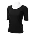 thumbnail image 2 of SSOULM Women's 1/2 Sleeve Crewneck Cotton Basic Slim Fit T-Shirt Top with Plus Size, 2 of 4