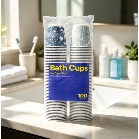 100 Count 3oz Disposable Paper Bath Cups, Small Mini Disposable Paper Cups for Bathroom, Home and Travel