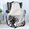 thumbnail image 4 of Motorcycle Soft Flannel Fleece Blanket, Motocross Racer Image Grungy Background Poster Style Monochromic Artwork Print, Cozy Plush for Indoor and Outdoor Use, 70" x 90", Black White, by Ambesonne, 4 of 5
