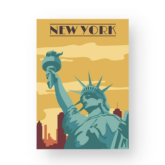 EzPosterPrints - Retro World Famous City Posters - Decorative, Vintage, Retro, Grunge Travel Poster Printing - Wall Art Print for Home Office - New York, New York - 24X36 inches
