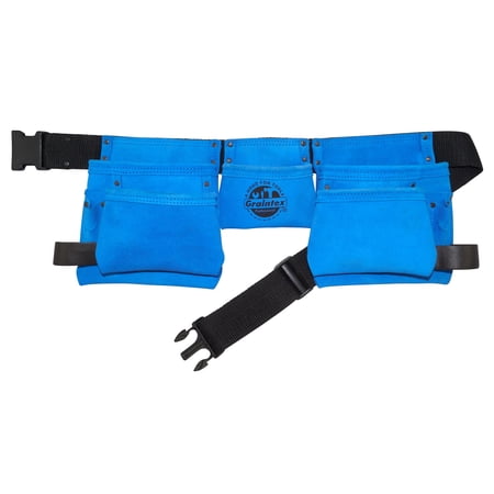 UPC: 0819972021254 | GRAINTEX 11 Pocket Work Apron Blue Color Suede Leather with 2” Webbing Belt  2 Hammer Holder Loops for Constructors  Electricians  Plumbers  Handymen