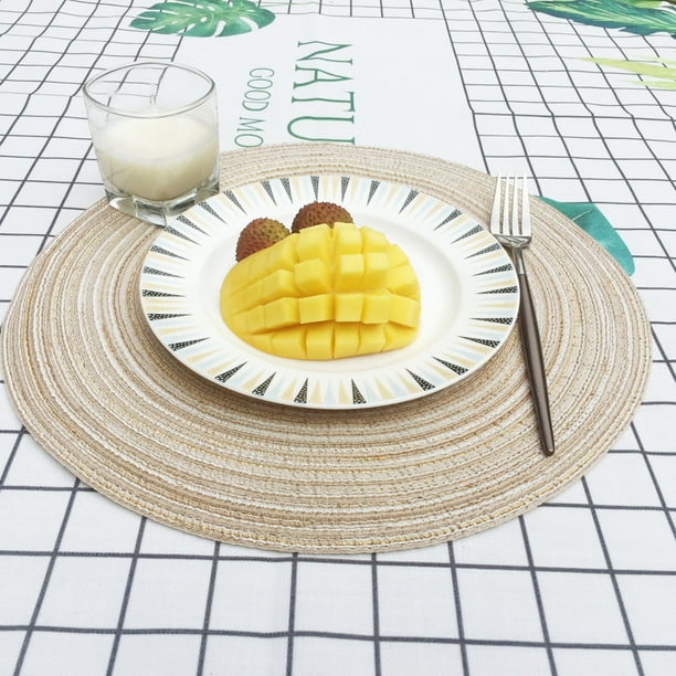 Fiudx Manteles Individuales Redondos Beige, Aislantes Tejidos a Mano, Transpirables y Resistentes Al Calor, Elegantes Protectores de Vajilla, Decoración para Cocina, Comedor y Sala de Estar, Tamaño d