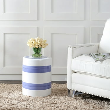 SAFAVIEH Hael 18" Modern Striped Ceramic Garden Stool, Blue/White