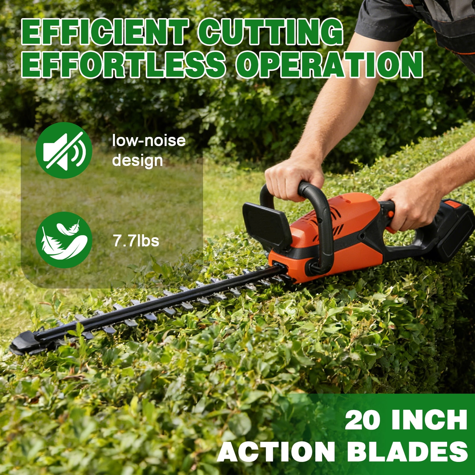 KingFurt 21V Cordless Hedge Trimmer, 20“ Bush Trimmer, Handheld Hedge Cutter,Battery and Charger Included