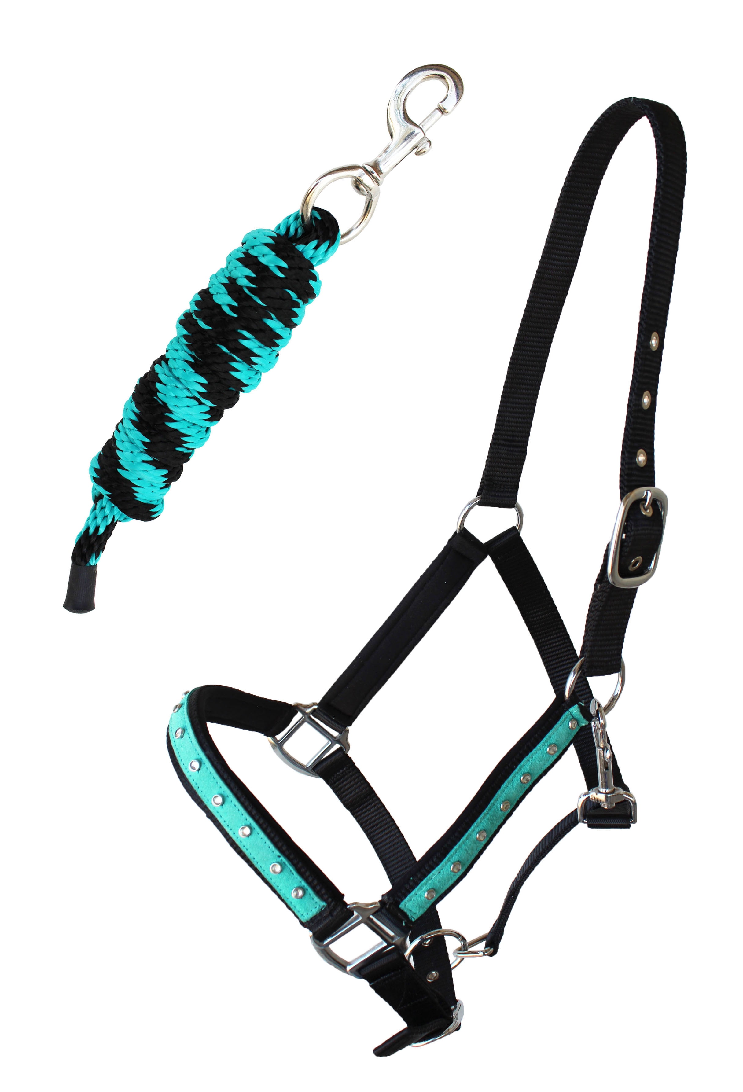 Muserolle Tressée Nylon Cheval - Vert/Hunter/Teal - Taille Moyenne - Challenger 606RT29