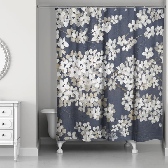 Creative Products White Blossoms on Navy 71x74 Shower Curtain