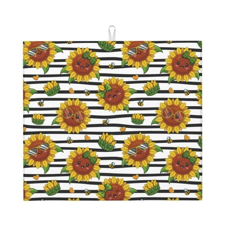 

Lukts Cute Sunflowers Print Ultra Water Dish Drying Mat Slip Resistant Pad for Sink Dishes or Under Rack Kitchen Counter Accessories