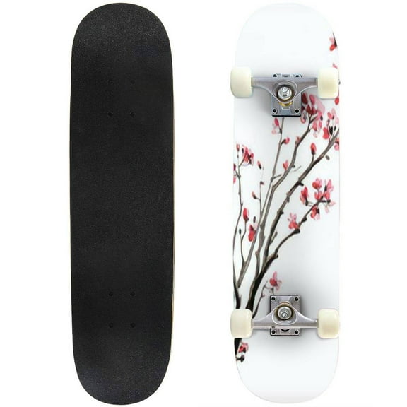 Skateboards Realistic blossom Japanese cherry tree isolated white Vectorization Maple Double Kick Standard Skateboard Pro Complete Outdoor for Beginners Adult Gift 31"x8"