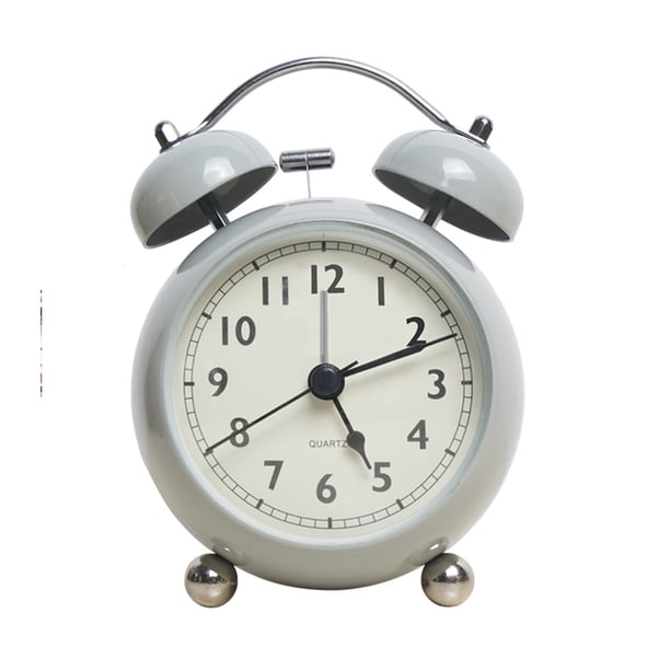 Reloj despertador retro creativo de metal con campana, reloj de escritorio sencillo, reloj de mesa de cuarzo silencioso y luminoso