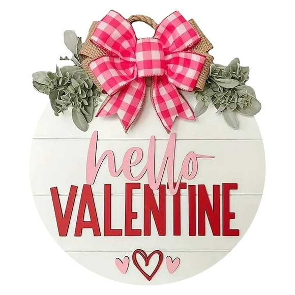 asddcavvf Wood Door Sign Front Porch Welcome Sign Valentine's Day Wreath Door Sign Wooden Door Wreath With Red Bow Farmhouse Wall Hanging Plaque For Front Door Porch De Cor Wall Pediments