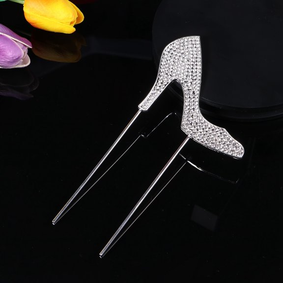 MLINS 1pc High-heeled Shoes Cake Topper Glitter Alloy Rhinestone Birthday Party Cake Pick Food Decoration Supplies (Silver)