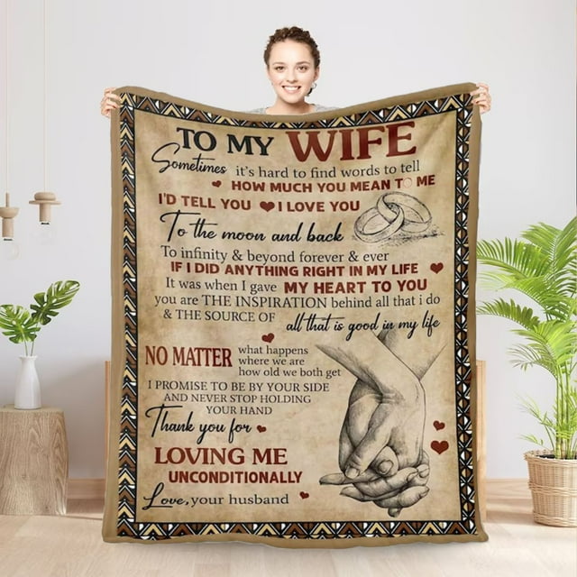 Fiudx Manta "Para Mi Esposa", Manta Romántica de Forro Polar, Diseño Suave y Acogedor, Un Cálido Abrazo Todos Los Días, Perfecta para Cualquier Época Del Año, Regalo Ideal para Esposa, San Valentín,