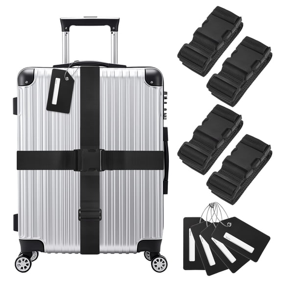 Uxcell 4-Sets Luggage Straps TSA Approved, Luggage Straps Suitcase Tags Set Adjustable Suitcase Belt [Black]