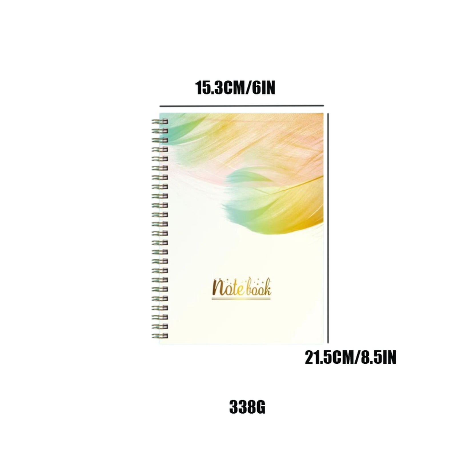 VKLU A5 Spiral Notebook - Elegant Feather Pattern Lined Journal, Portable Wirebound Notepad with English Coil Binding for Office Meeting Notes and Daily Writing, A