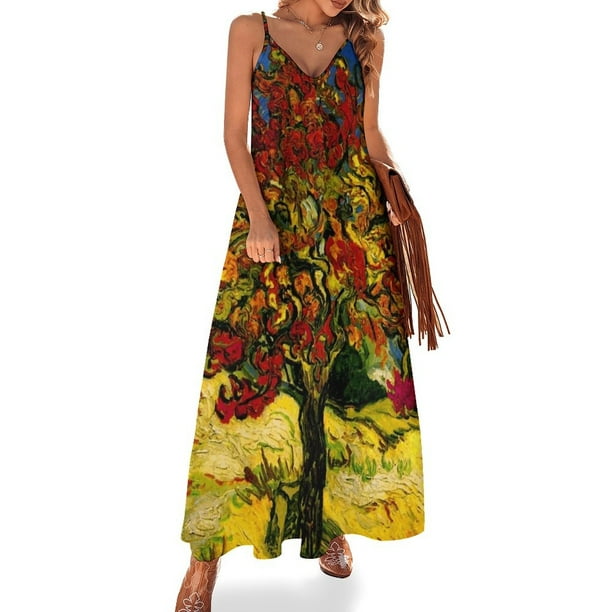 Vestido sin mangas con estampado de morera de Van Gogh Vestido mujer Vestido de mujer elegante y chic de noche
