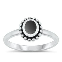 CHOOSE YOUR COLOR Black Simulated Agate Promise Ring .925 Sterling Silver Bali Band CZ Female Size 10