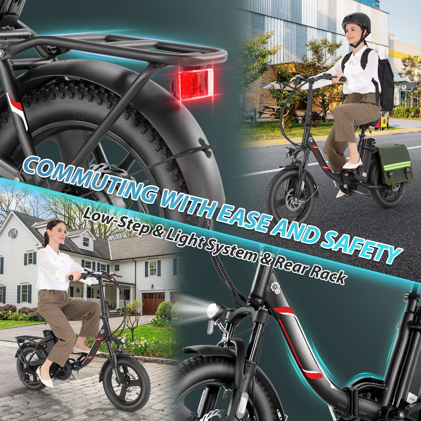 Elifine 3.0" Fat Tire Electric Bike for Adults, 48V 7.8Ah 350W Foldable Ebike with LCD, 5 Ridng Modes, Lockable Suspension Electric Commuter Bicycle, 7 Speed City E-bikes for Women, UL2849