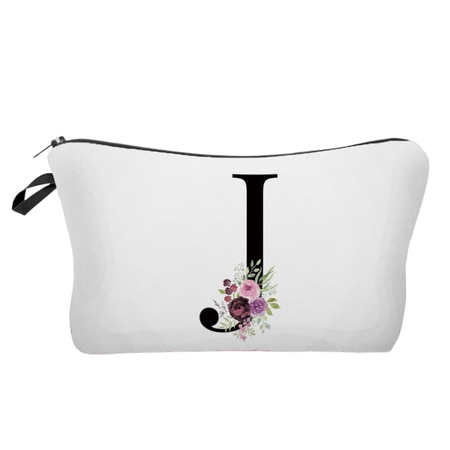 Yhmxh Bolsa de maquillaje con letras y flores, bolsa de cosméticos con letras y alfabeto, bolsa de maquillaje con iniciales, regalo de cumpleaños para mujeres, mamás, amigas, novias, damas de honor.