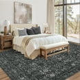 thumbnail image 2 of GlowSol 6'x9' Floral Area Rug Vintage Washable Rug Non-Slip Low Pile Farmhouse Distressed Carpet for Living Room Bedroom, Black, 2 of 8