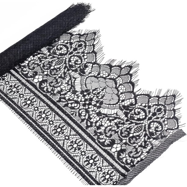 3,3 yardas de cinta de encaje negro, 9,8 pulgadas de cinta de encaje floral con borde ondulado sencillo.