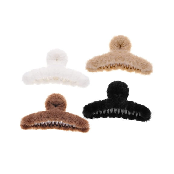 4pcs Faux Fur Hair Clips for Winter, 4.9 Inches Large Fuzzy Claw Clip for Thick Thin Hair, Short Fur Preppy Claw Clips Fluffy Hair Clip for Women Girls