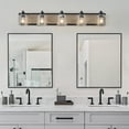 thumbnail image 2 of Bathroom Vanity Lights 40" Farmhouse Vanity Light Fixture, 5-Light Bathroom Wall Sconce with Clear Seeded Glass Shades, Black and Wood Grain Finish, Modern Industrial Design for Bathroom or Powder Ro, 2 of 12