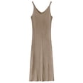 thumbnail image 3 of Vestido Con Cuello En V Sin Mangas De Punto Color Sólido Vestido Largo Y Delgado Sexy, Albaricoque, M Eigraketly AP001368-02B, 3 of 7