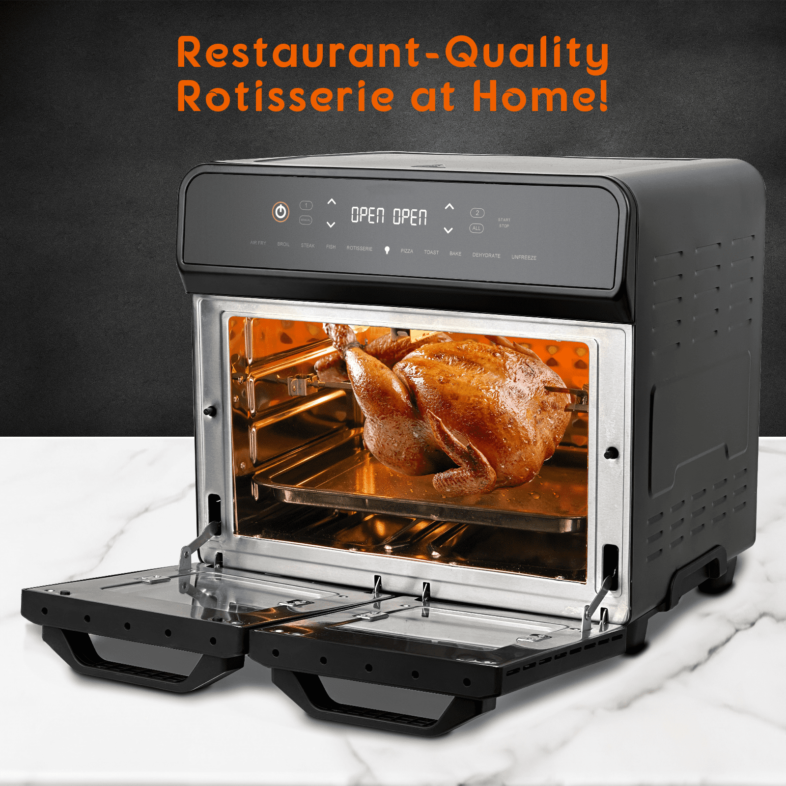 24QT Dual Zone Air Fryer Oven With Rotisserie,10-In-1  Internal Stainless Steel Toaster Oven Air Fryer Combo 1800W For Family Cooking