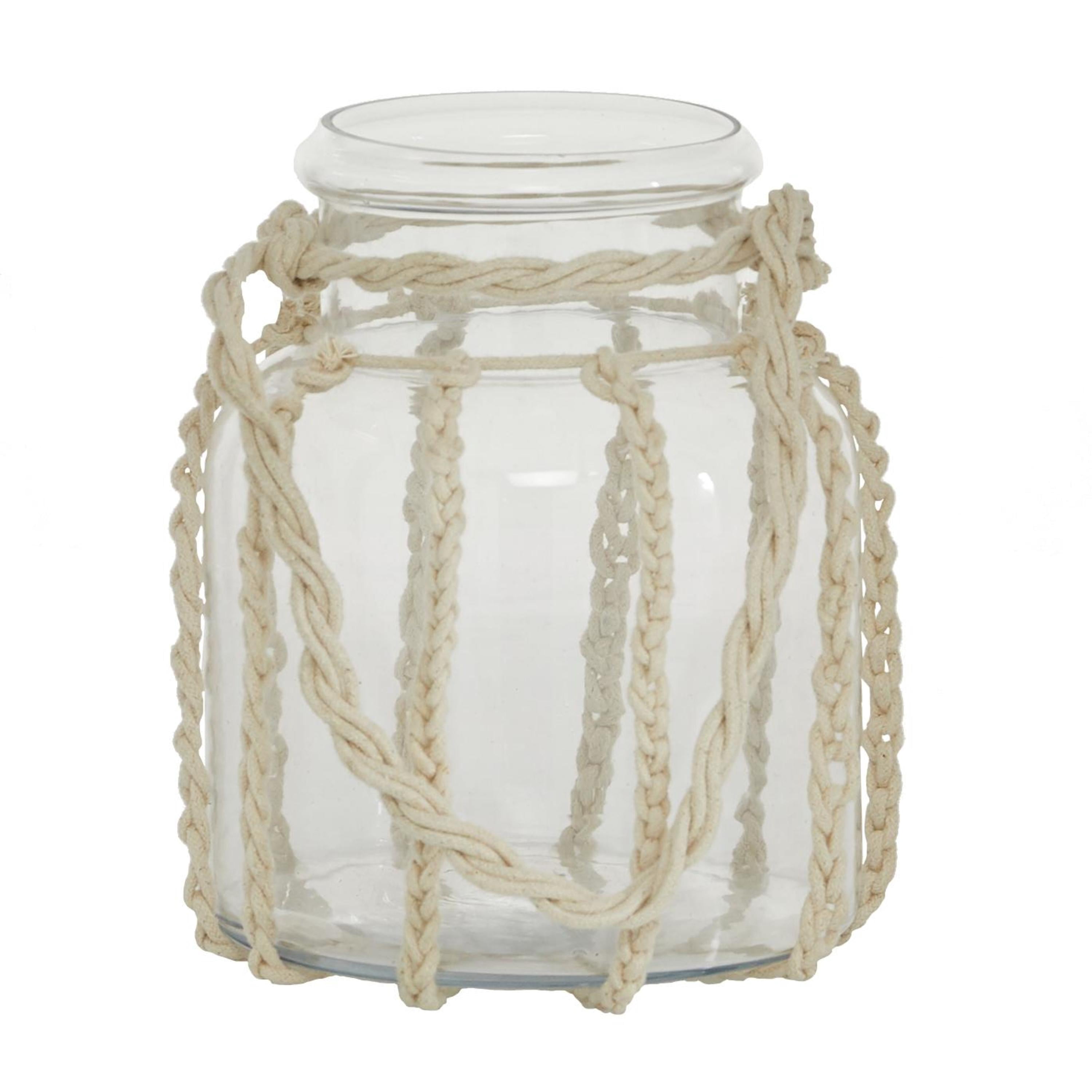 DecMode Clear Glass Decorative Candle Lantern with Rope Handle