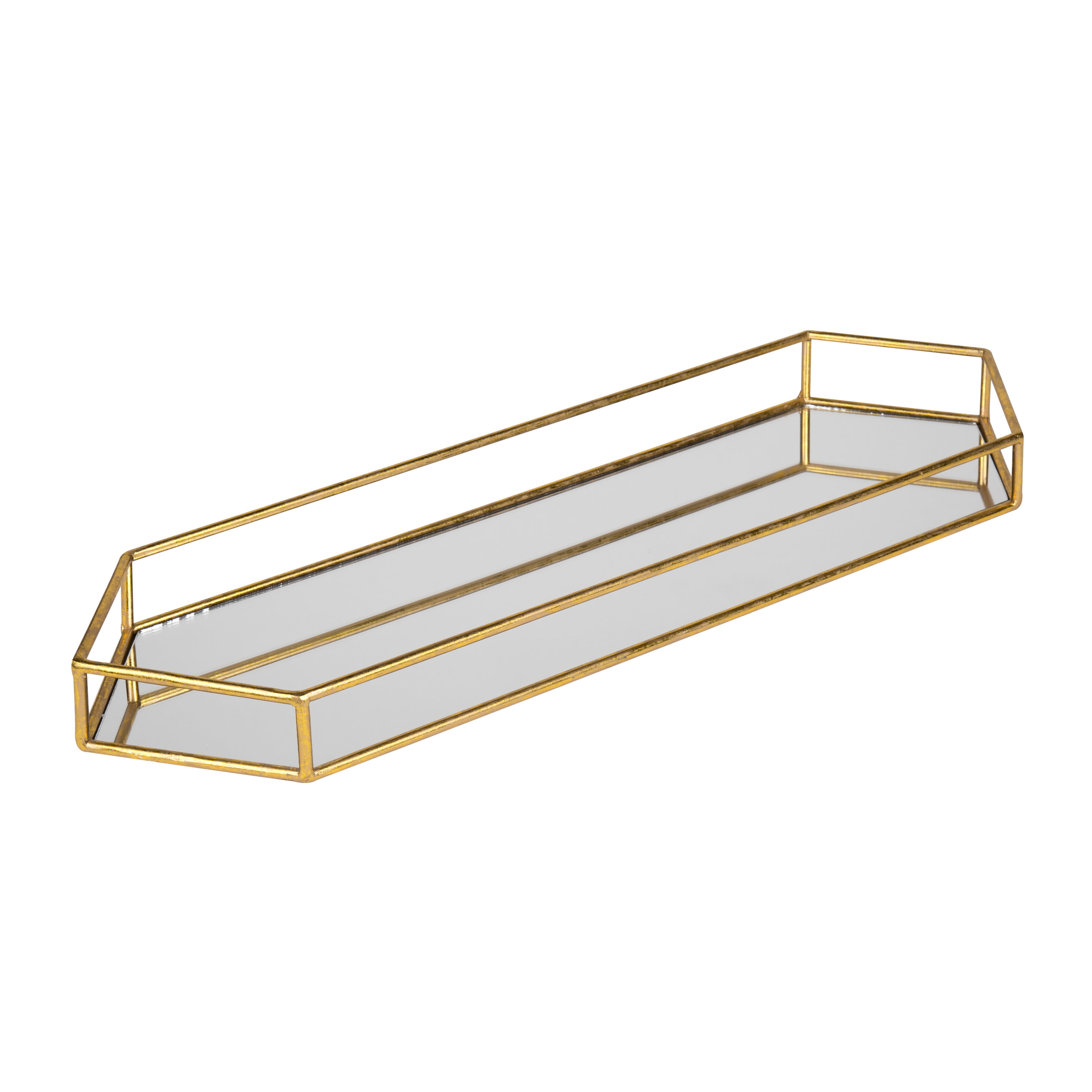 Kate and Laurel Felicia Trough Mirrored Tray, Gold