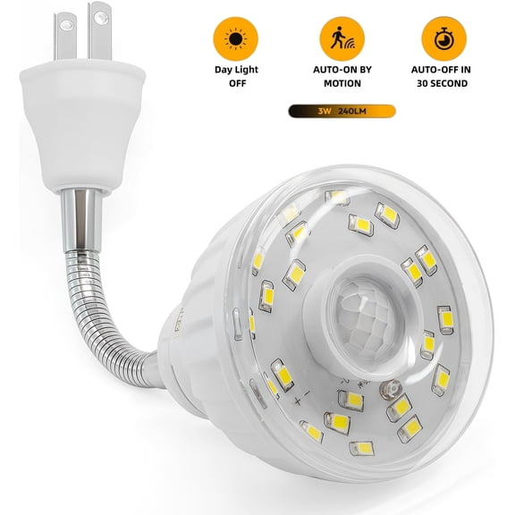 LED Motion-Activated Directional Rotating Flexible Sensor Dusk to Dawn Night Light AC Outlet Plug-in Wall Stair Lamp Indoor 360° Bedroom Hallway Stairway Garage Basement Corridor