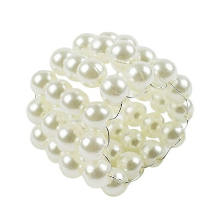 

Fennco Styles Elegant Pearl Collection Wedding Special Event Table Napkin Rings - Set of 4 (4 Layered Pearls)