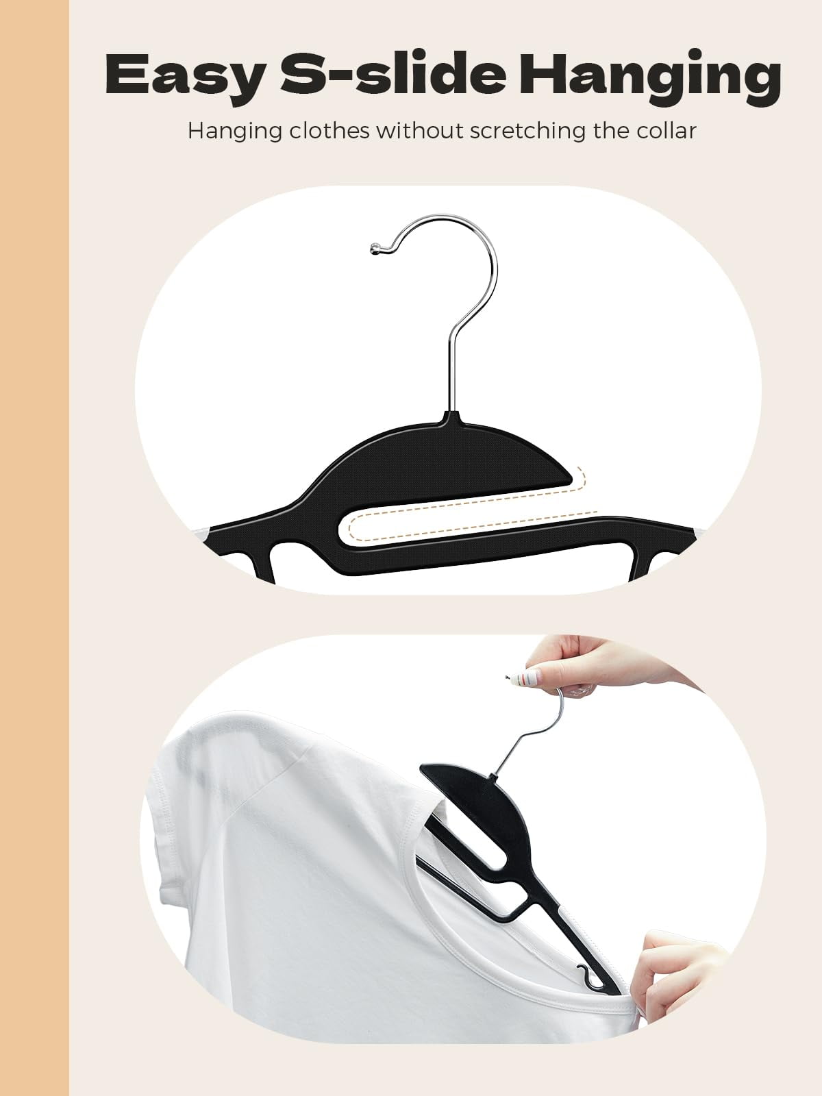 House Day Adult Plastic Non-Slip 50-Count Clothes Hangers with Rubber Pads, Black 50 Pack