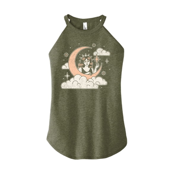 Instant Message - Celestial Moon Woman - Womens High Neck Tank