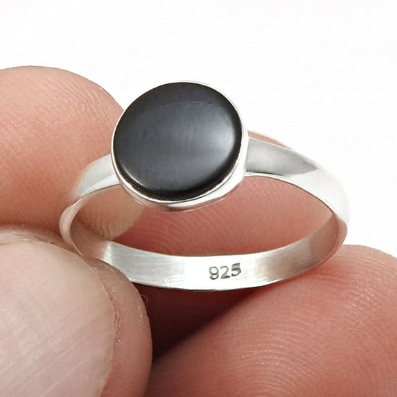 Root Chakra Black Onyx Stone Band Unique Promise Handmade Ring 925 Silver US 7