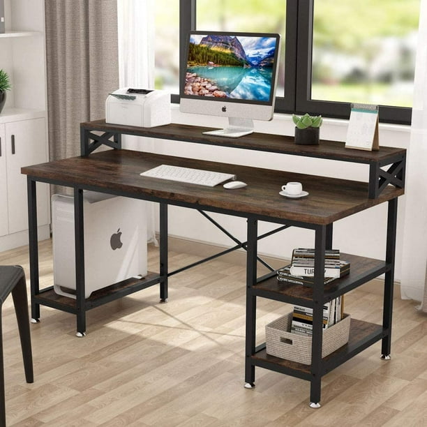 63 inch Computer Desk with Storage Shelves, Extra Large Industrial