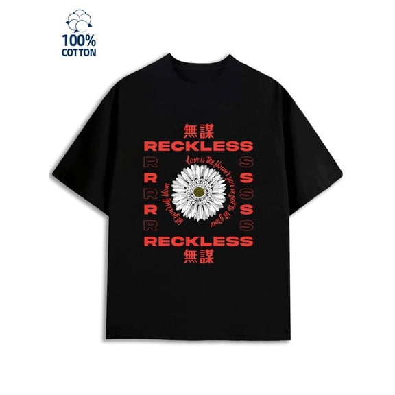 Reckless Daisy Tee mens 180G 100% Cotton black Classic Unisex Shirt Graphic Tee tshirts Retro Unisex Shirt Graphic tshirts Basic Unisex Shirt Crewneck tshirts Original Unisex Shirt Crewneck tshirts