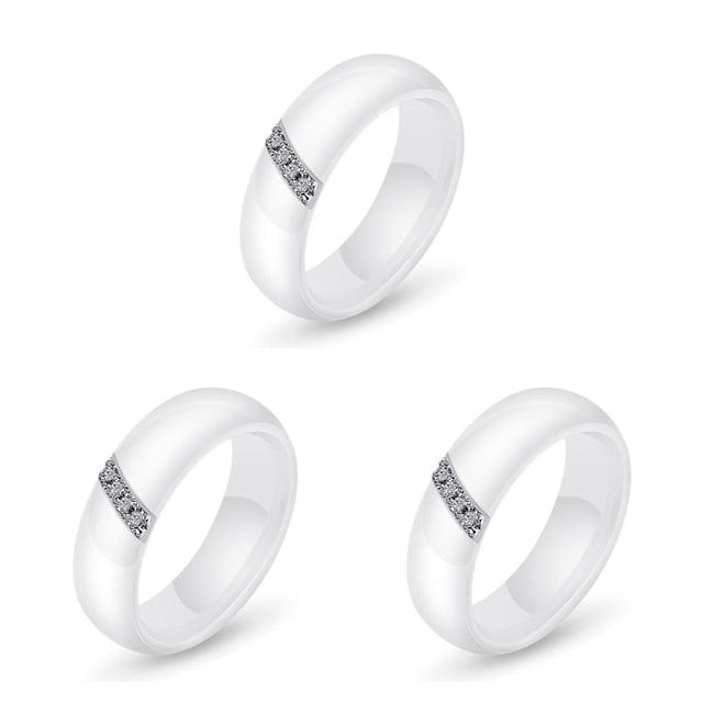 Anillo de cerámica Minnieouse con circón Blanco Negro para Mujeres Pareja Amante boda Compromiso