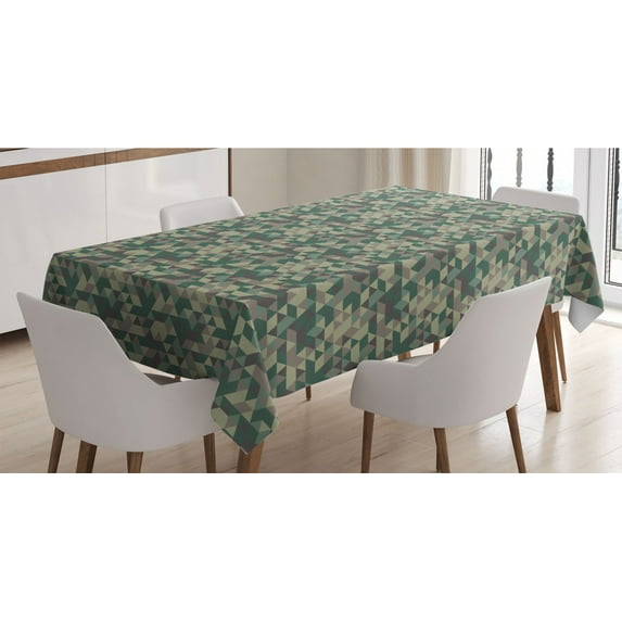 Khaki Tablecloth, Triangular Contemporary Art with Camouflage Influences Repetitive Pattern Protection, Rectangle Satin Table Cover for Dining Room and Kitchen, 60" X 84", Multicolor, by Ambesonne