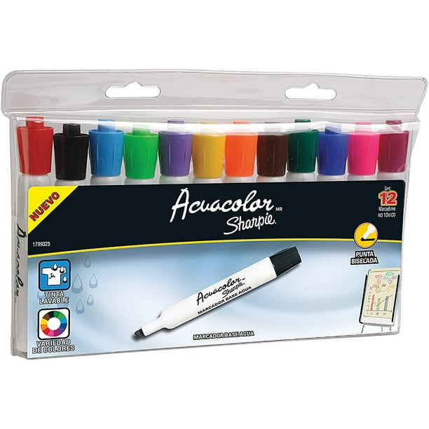 Marcador a Base de Agua Plimones Acuacolor Punta Cincel Estuche 12 Piezas Colores Surtidos 1799325
