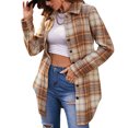 thumbnail image 5 of UVEASISHA Ladies Shacket Jacket Fall Business Casual Plaid Shirts Lightweight Long Sleeve Button Down Shirt Jackets with PocketsKhaki M, 5 of 6