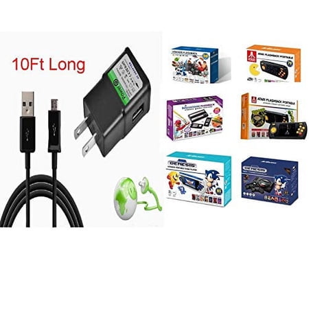 10FT Long Charger Set for ATGAMES Namco Atari Legends Activision Coleco Flashback Blast Portable Sega Flashback Portable & PS1 Classic NES SNES Classic Coleco mini + 2019 Sega Genesis Mini